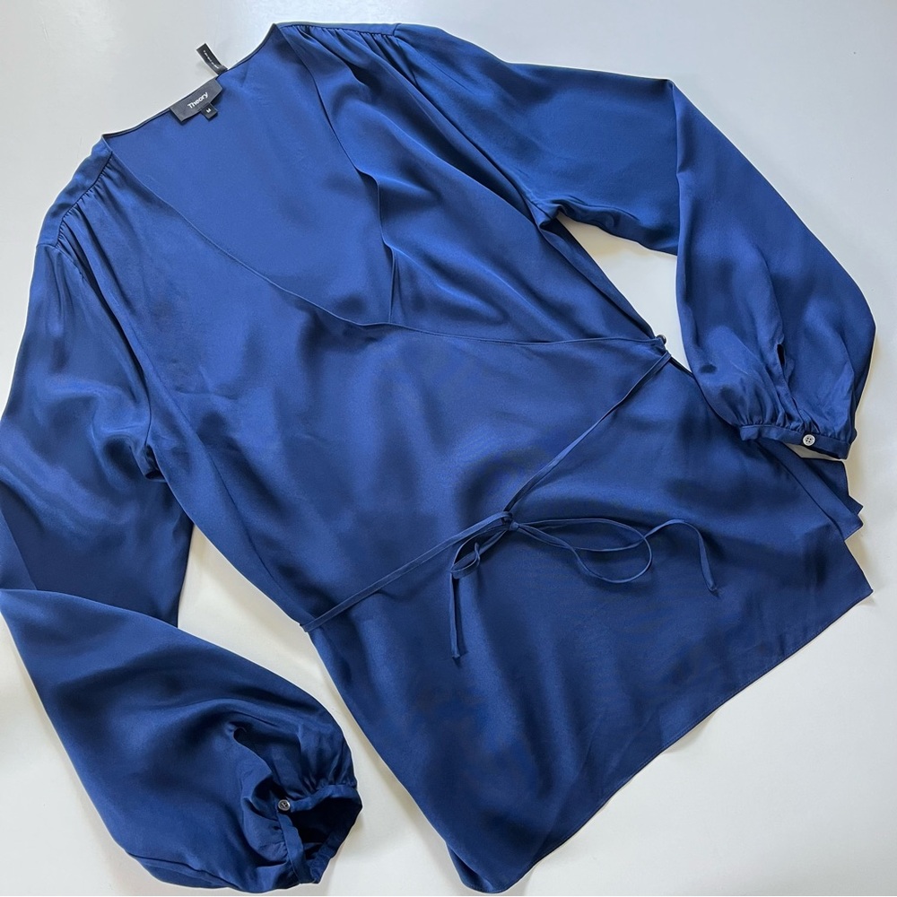 Theory Silk Long Sleeve Wrap Top Medium